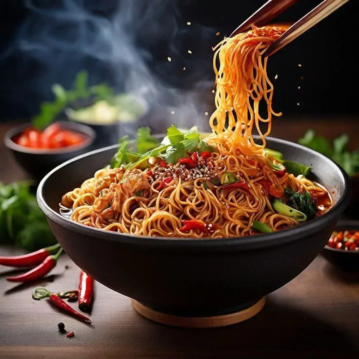 نودل با مرغ و سبزیجات