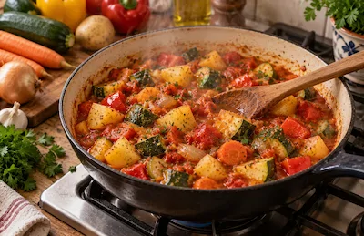 طرز تهیه خوراک سبزیجات با سیب‌زمینی| ساده، خوشمزه و کم‌هزینه