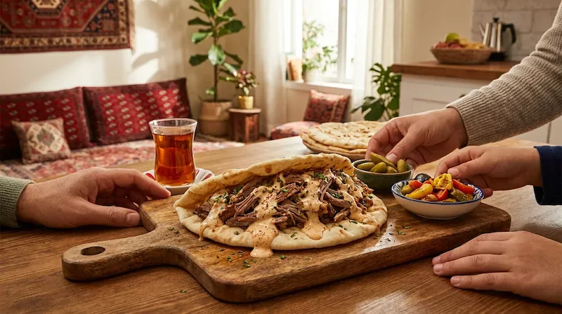 ساندویچ گوشت ترکی خوشمزه با سس مخصوص