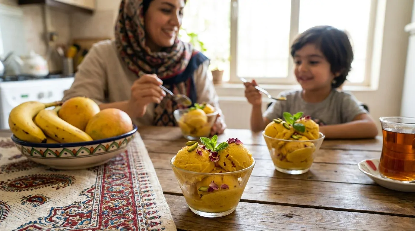 تهیه بستنی موز و انبه در خانه