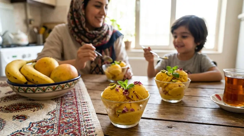 تهیه بستنی موز و انبه در خانه