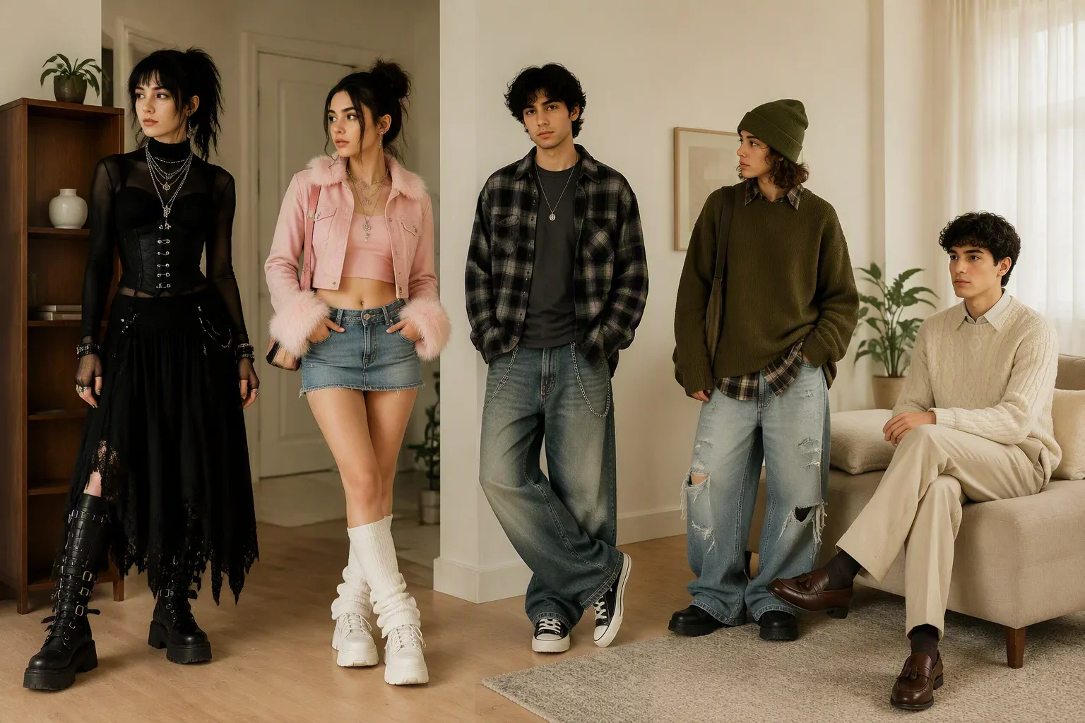 استایل گاث، استایل وای توکی، استایل مینمیال، استایل Techwear، استایل Coquette، استایل Grunge