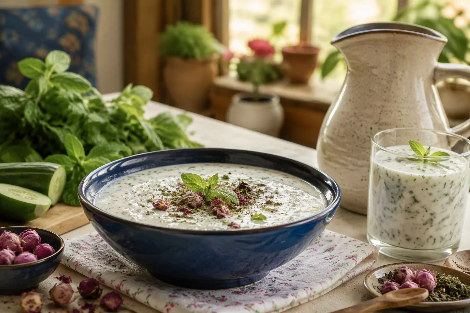 طرز تهیه آب‌دوغ‌خیار تابستانی