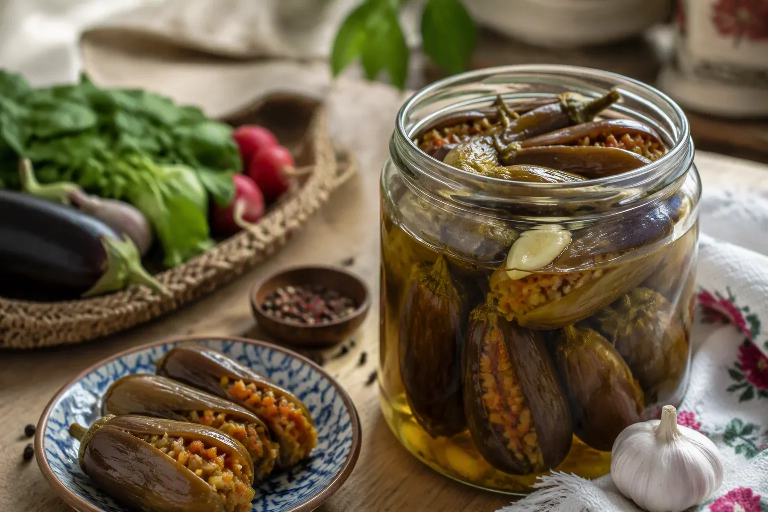طرز تهیه ترشی بادمجان شکم‌پر